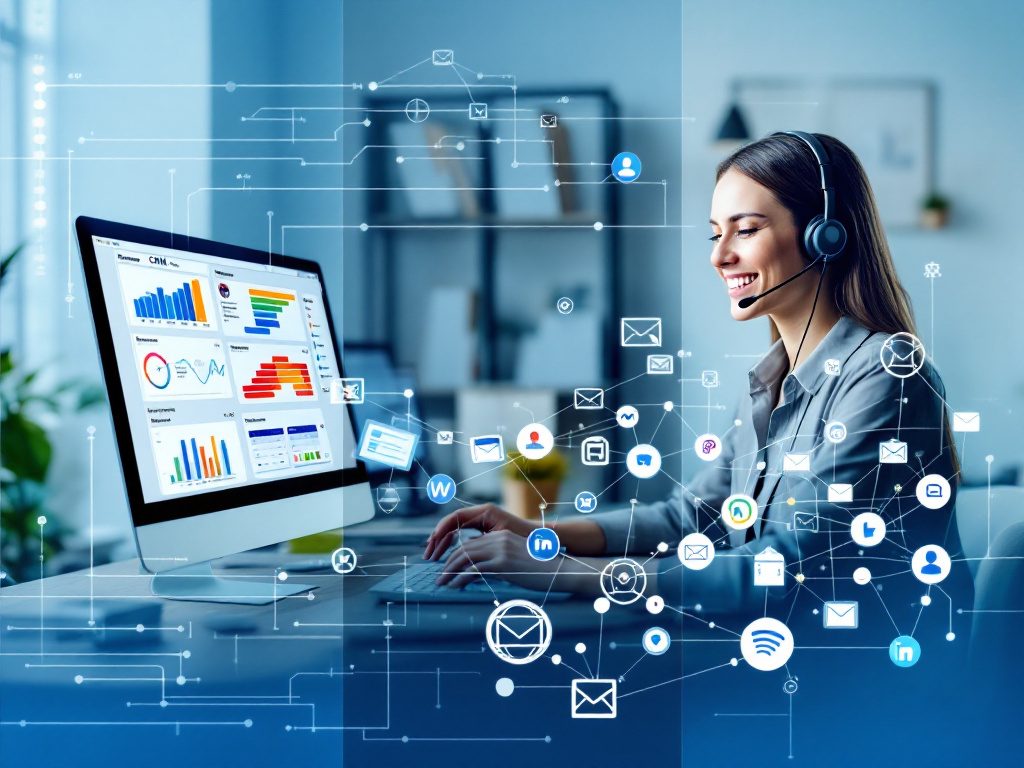 Jeune femme assistante administrative utilisant un CRM